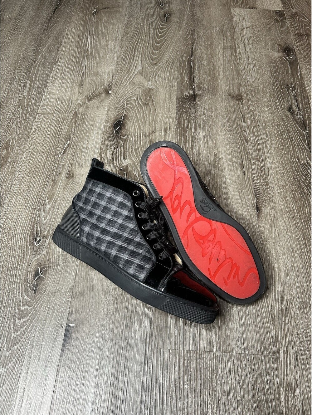 Christian Louboutin Plaid Black Mens Sneakers Size 40 Fits 8